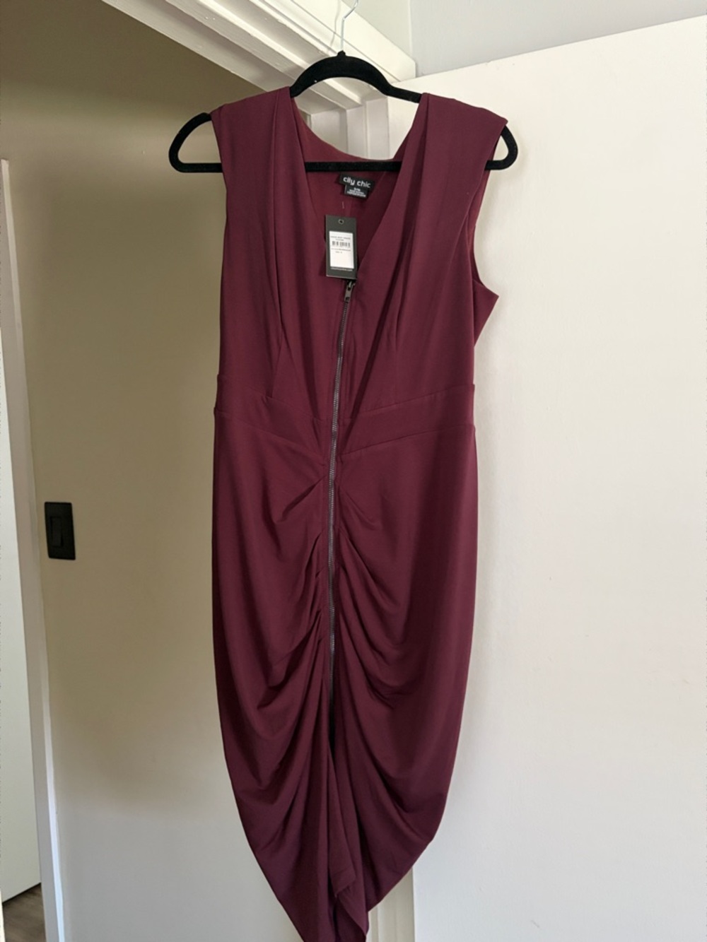 NWT - City Chic Sleeveless Ruched Midi Dress in Wine